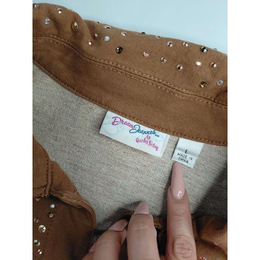 Quacker Factory Brown Rhinestone Studded Button-Up Jacket - Picture 10 of 11